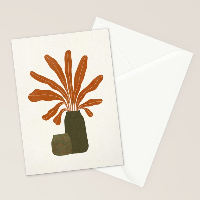 Two Green Vases & Orange Plant Stationery Card Gallery Image 2