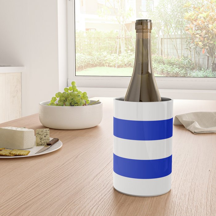 Cobalt Blue and White Wide Cabana Tent Stripe Wine Chiller Gallery Image 4
