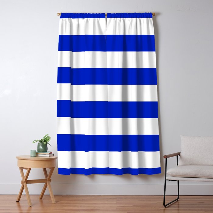 Cobalt Blue and White Wide Cabana Tent Stripe Window Curtain Gallery Image 1
