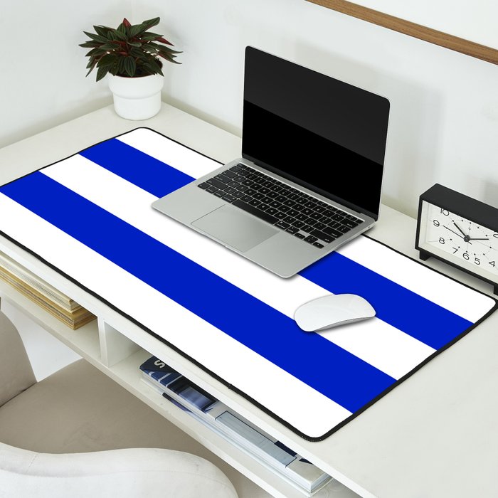 Cobalt Blue and White Wide Cabana Tent Stripe Desk Mat Gallery Image 2