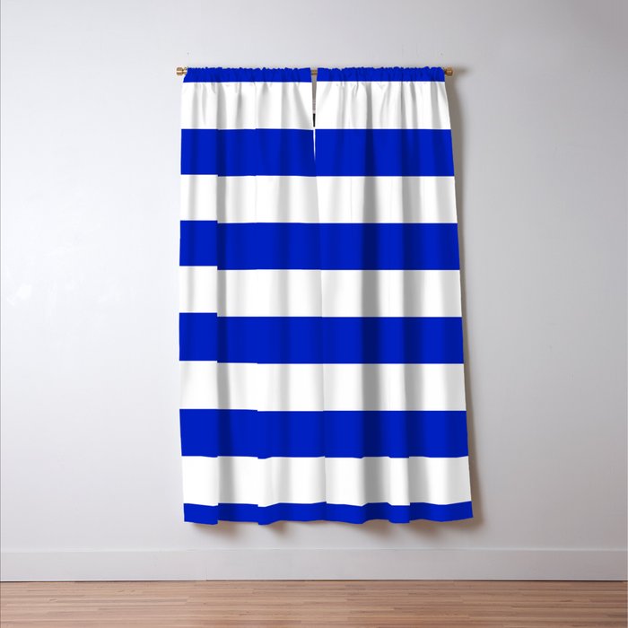 Cobalt Blue and White Wide Cabana Tent Stripe Window Curtain Gallery Image 3