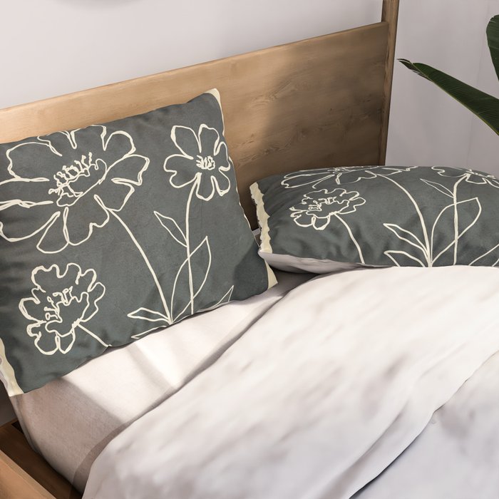 Sketch Line Flowers 4 Pillow Sham Gallery Image 2