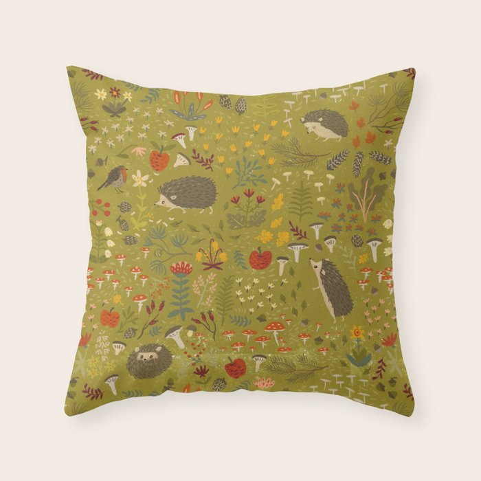 Hedgehog Meadow Throw Pillow Gallery Image 1