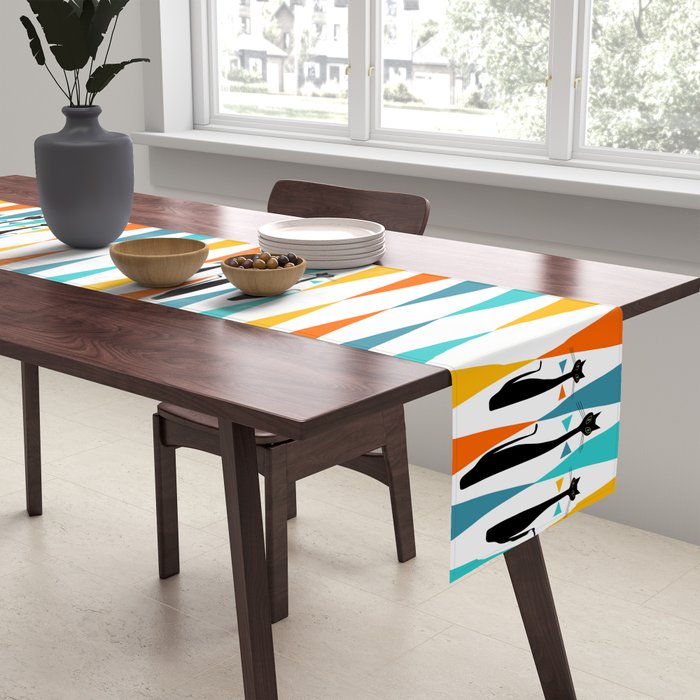 MidCentury Modern Art 10 Jester Cats Table Runner Gallery Image 2