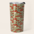 Red Cap Mushrooms on Sage Green Travel Mug Gallery Image 2