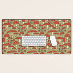 Red Cap Mushrooms on Sage Green Desk Mat Gallery Image 1