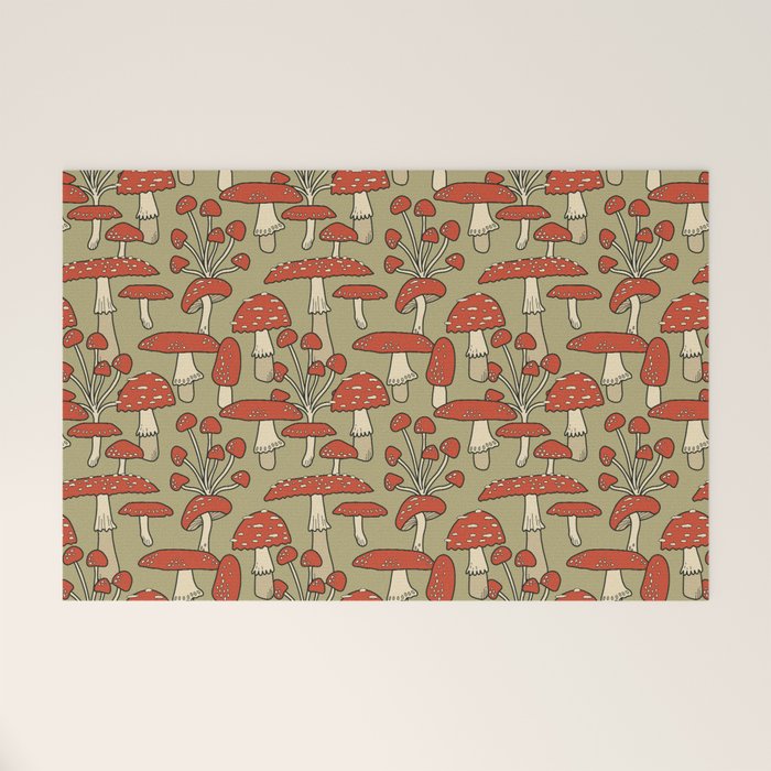 Red Cap Mushrooms on Sage Green Welcome Mat Gallery Image 1