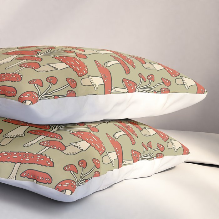 Red Cap Mushrooms on Sage Green Pillow Sham Gallery Image 3