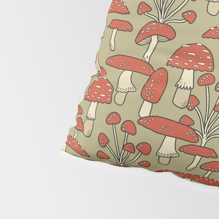 Red Cap Mushrooms on Sage Green Pillow Sham Gallery Image 4