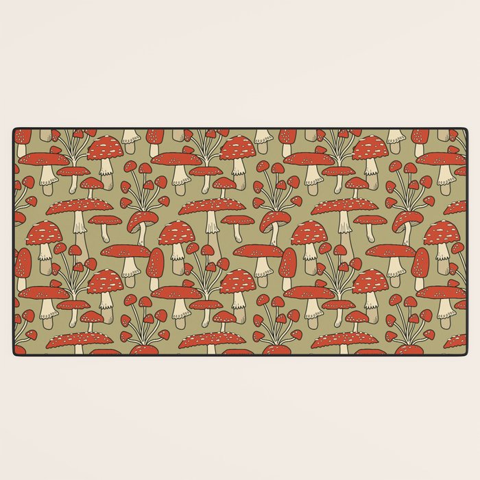 Red Cap Mushrooms on Sage Green Desk Mat Gallery Image 3