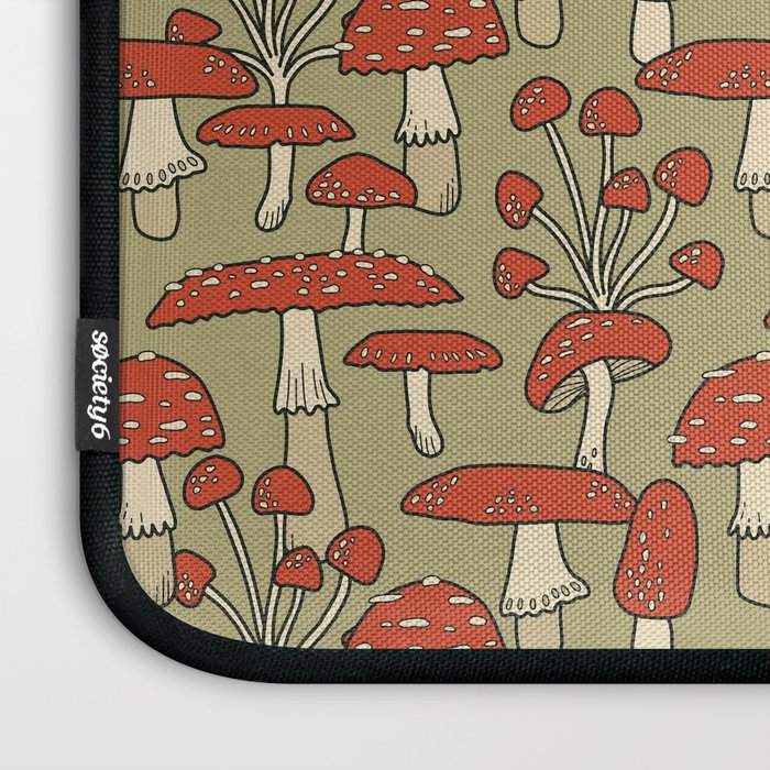 Red Cap Mushrooms on Sage Green Laptop Sleeve Gallery Image 3