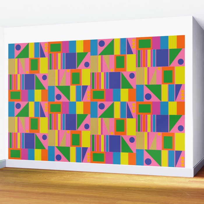 Mid Century Modern Modtastic Fun and Colorful Abstract Geometric Pattern Wall Mural Gallery Image 2