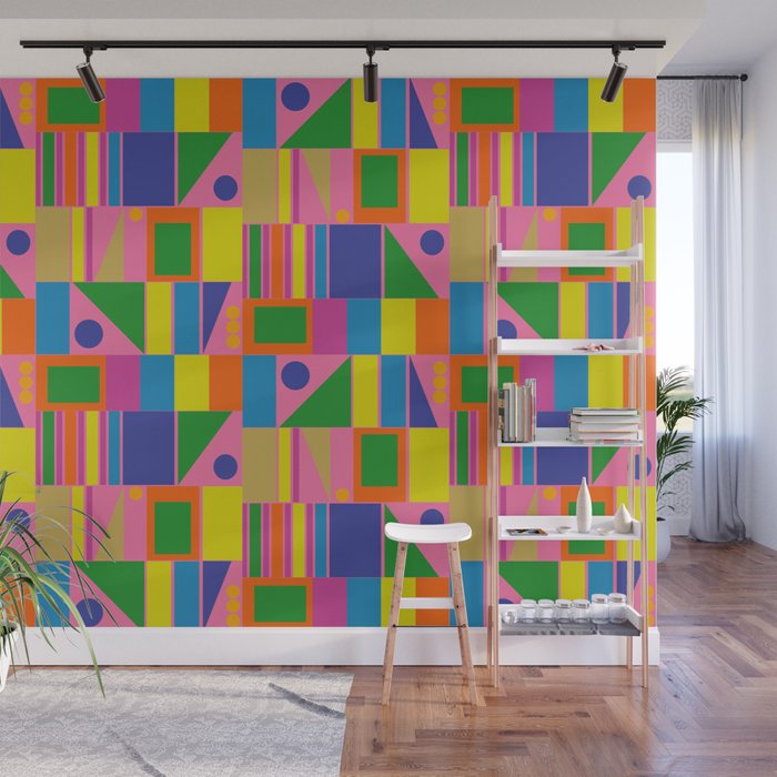 Mid Century Modern Modtastic Fun and Colorful Abstract Geometric Pattern Wall Mural Gallery Image 1
