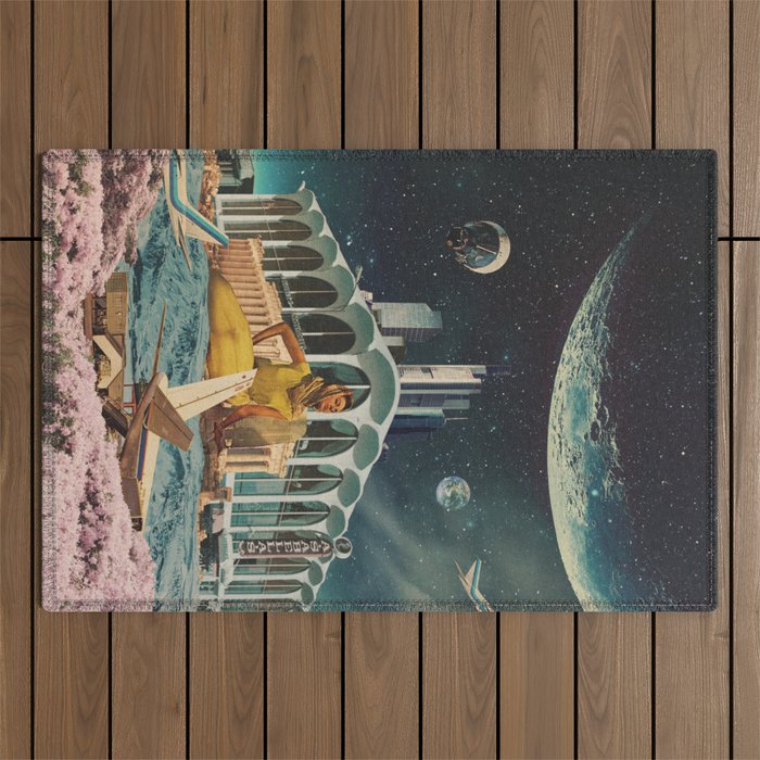 a Postcard from year 2345 Outdoor Rug Gallery Image 1