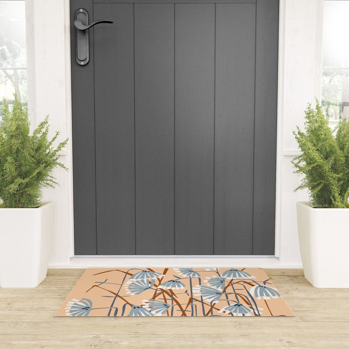 Linocut flower meadow blush Welcome Mat Gallery Image 3