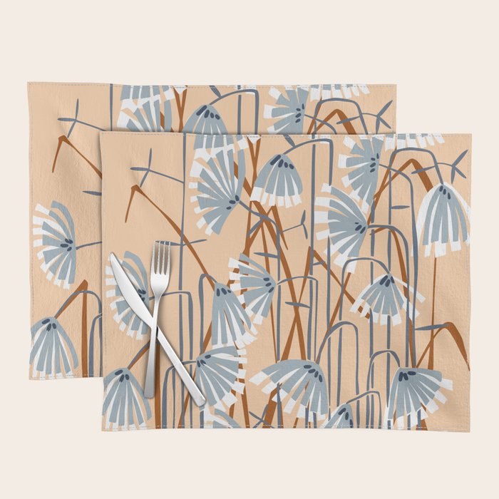 Linocut flower meadow blush Placemat Gallery Image 1