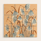 Linocut flower meadow blush Wood Wall Art Gallery Image 1