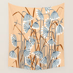 Linocut flower meadow blush Wall Tapestry Gallery Image 4