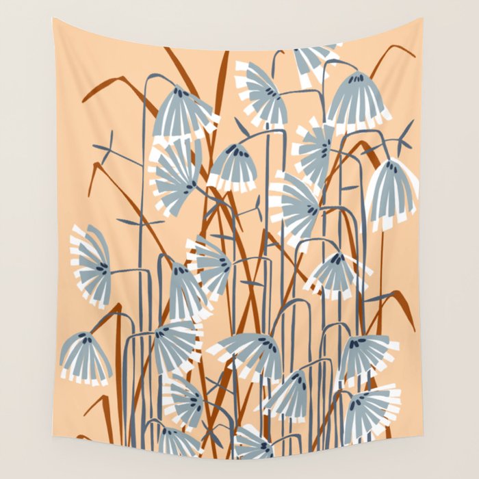 Linocut flower meadow blush Wall Tapestry Gallery Image 4