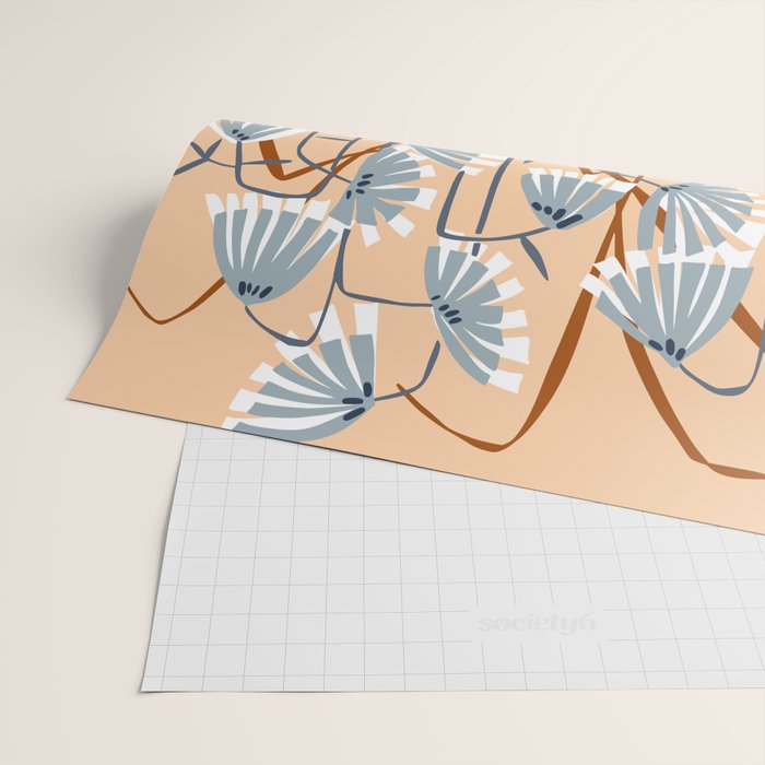 Linocut flower meadow blush Wrapping Paper Gallery Image 2
