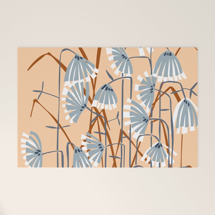 Linocut flower meadow blush Welcome Mat Gallery Image 1