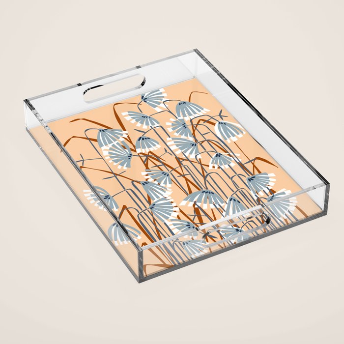 Linocut flower meadow blush Acrylic Tray Gallery Image 1