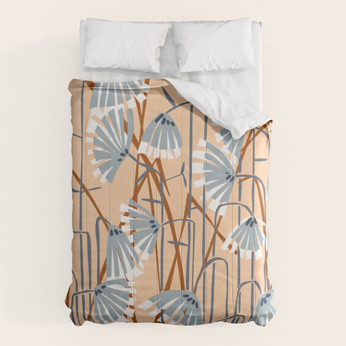 Linocut flower meadow blush Comforter Gallery Image 6