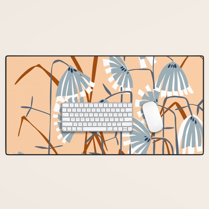 Linocut flower meadow blush Desk Mat Gallery Image 1
