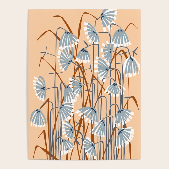 Linocut flower meadow blush Poster Gallery Image 4