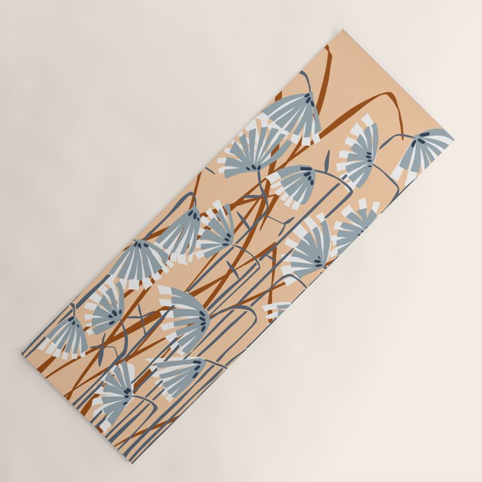 Linocut flower meadow blush Yoga Mat Gallery Image 1