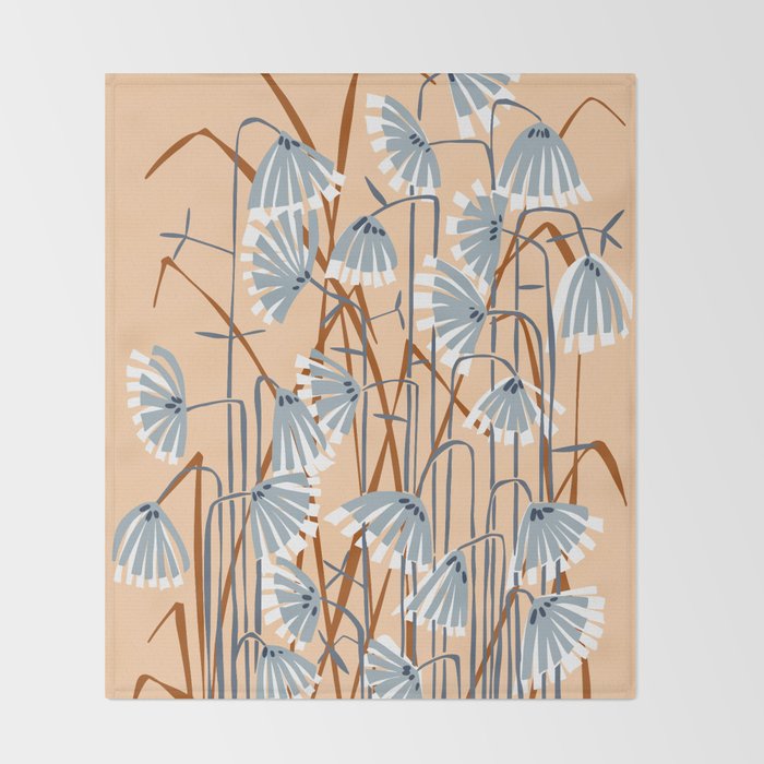 Linocut flower meadow blush Throw Blanket Gallery Image 2