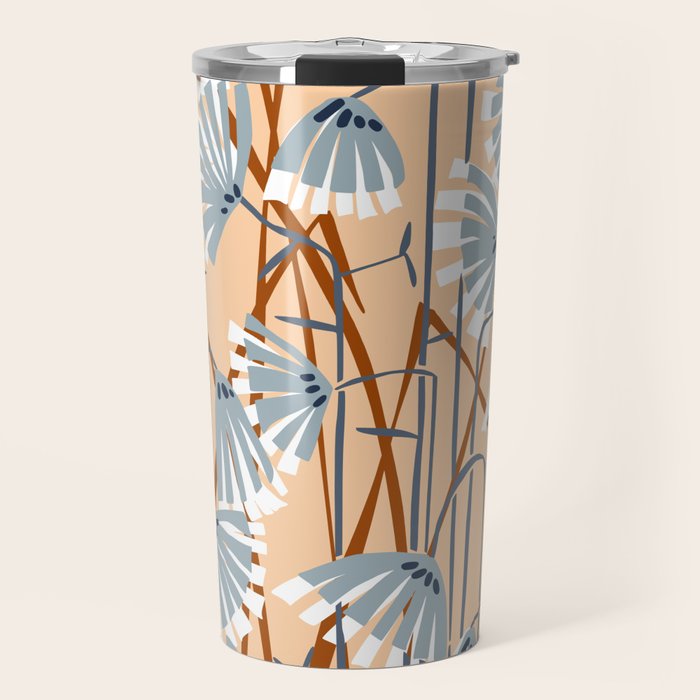 Linocut flower meadow blush Travel Mug Gallery Image 1