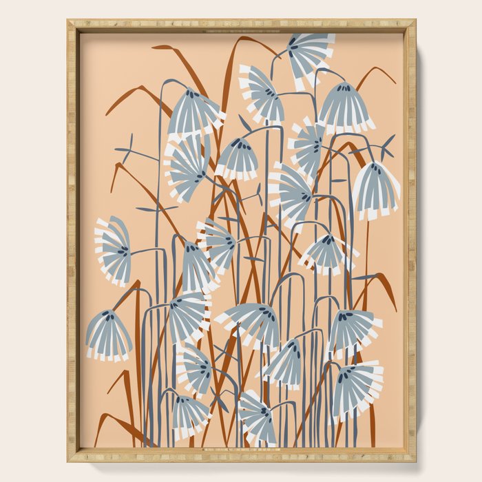 Linocut flower meadow blush Serving Tray Gallery Image 1