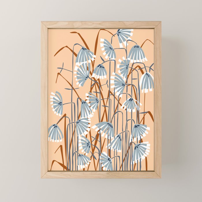 Linocut flower meadow blush Mini Art Print Gallery Image 1