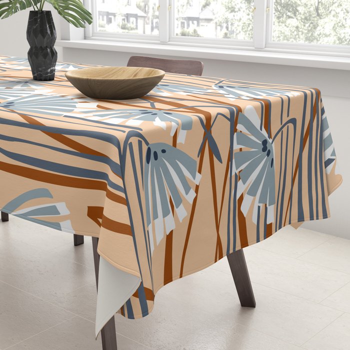 Linocut flower meadow blush Tablecloth Gallery Image 3