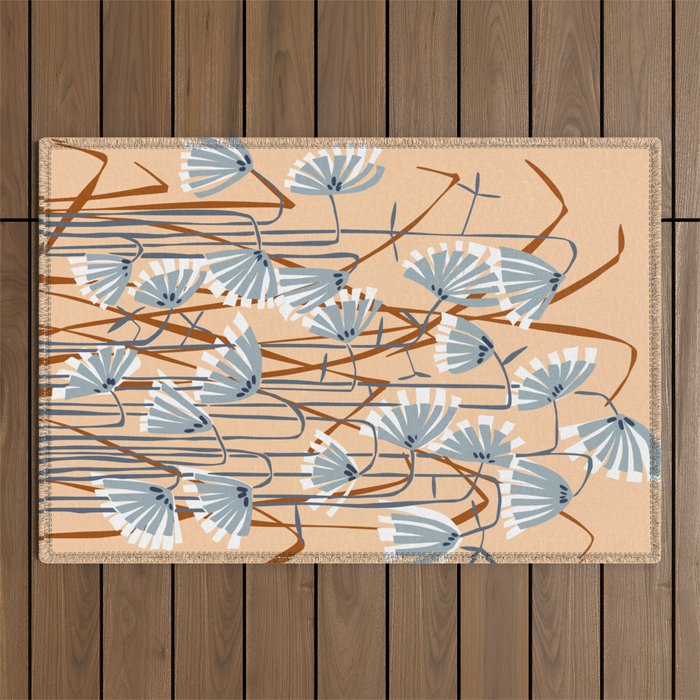 Linocut flower meadow blush Outdoor Rug Gallery Image 1