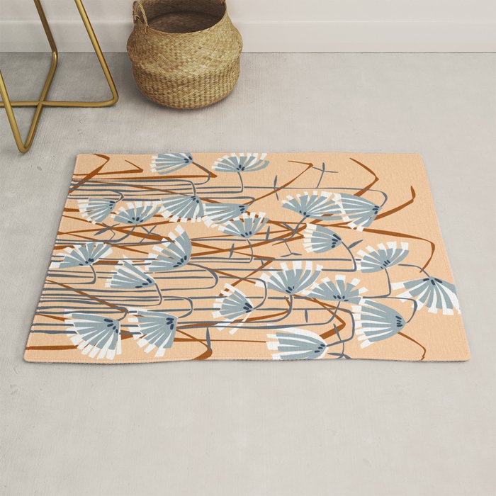 Linocut flower meadow blush Rug Gallery Image 1