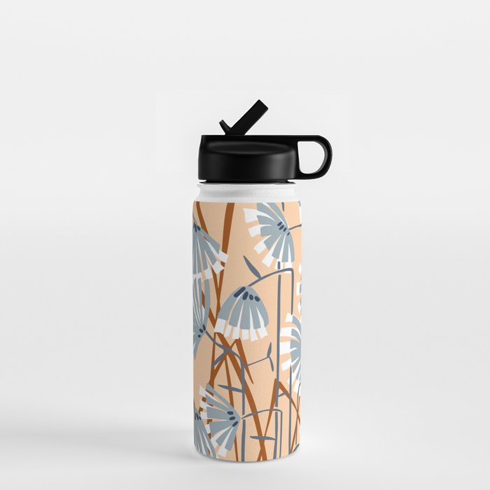 Linocut flower meadow blush Water Bottle Gallery Image 1