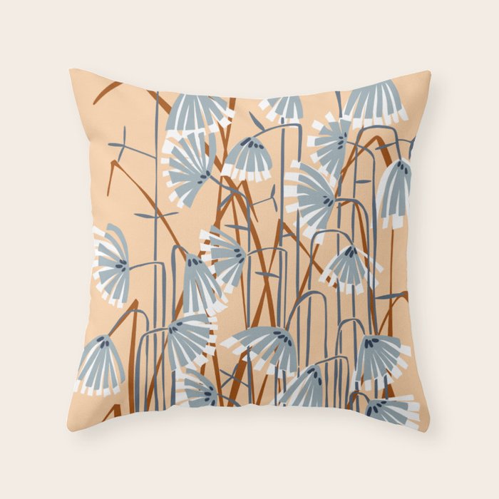 Linocut flower meadow blush Throw Pillow Gallery Image 6