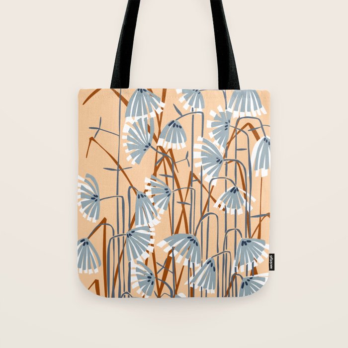 Linocut flower meadow blush Tote Bag Gallery Image 1