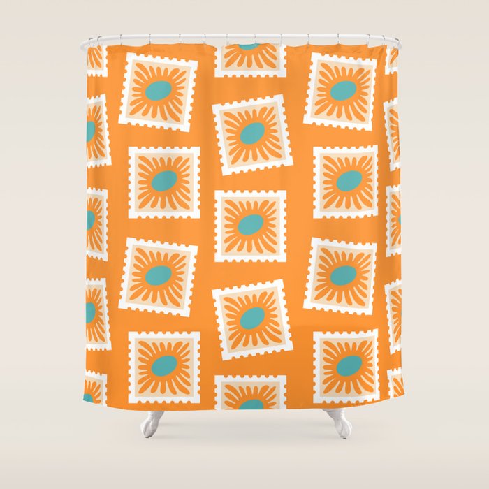 Vintage flower postage stamp pattern Shower Curtain Gallery Image 1