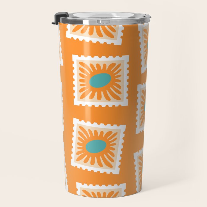 Vintage flower postage stamp pattern Travel Mug Gallery Image 3