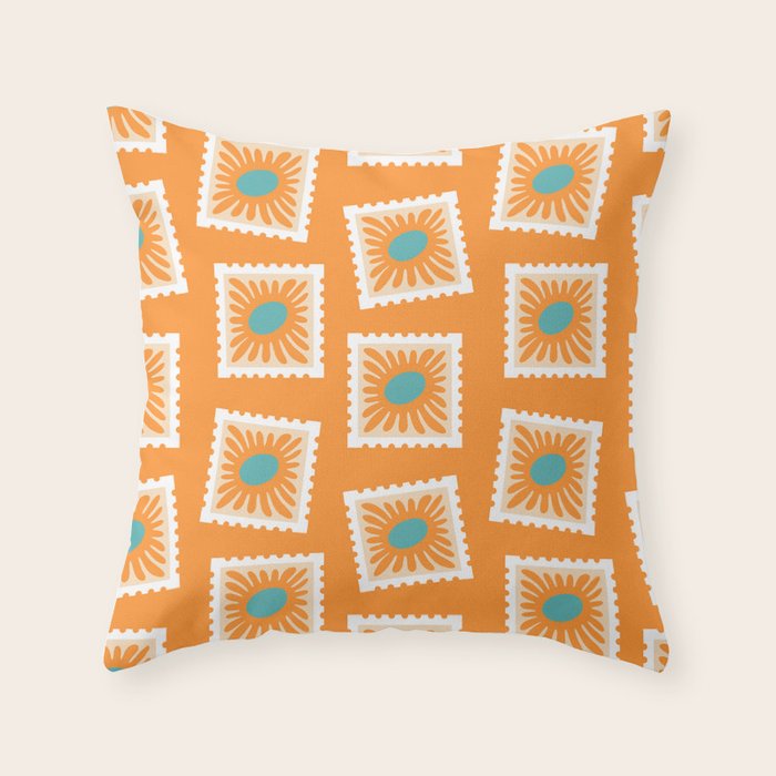 Vintage flower postage stamp pattern Throw Pillow Gallery Image 6