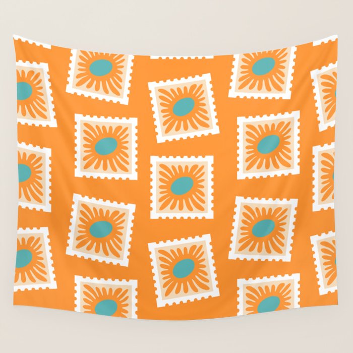 Vintage flower postage stamp pattern Wall Tapestry Gallery Image 4