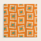 Vintage flower postage stamp pattern Wood Wall Art Gallery Image 1