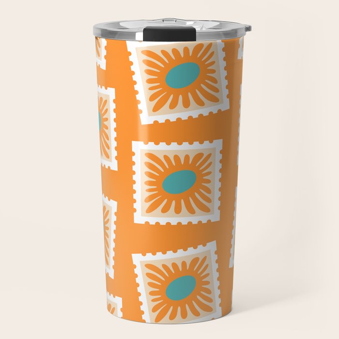 Vintage flower postage stamp pattern Travel Mug Gallery Image 1