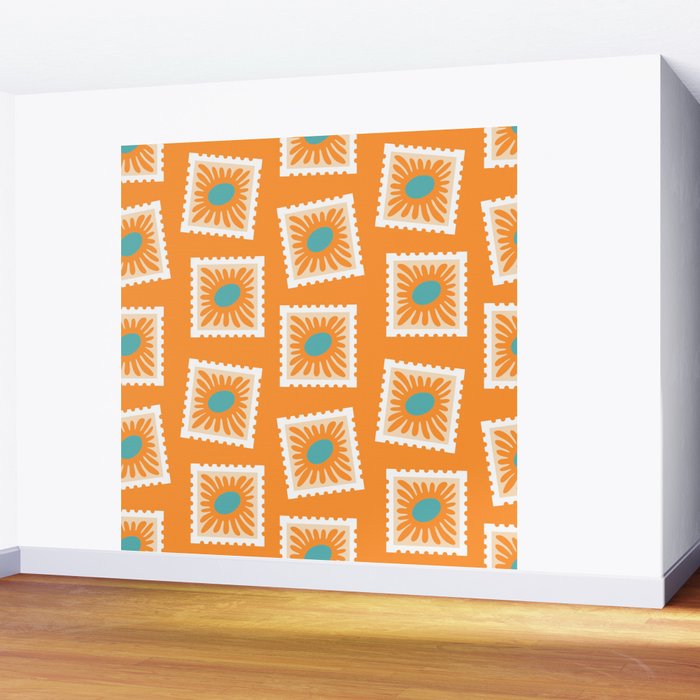 Vintage flower postage stamp pattern Wall Mural Gallery Image 2