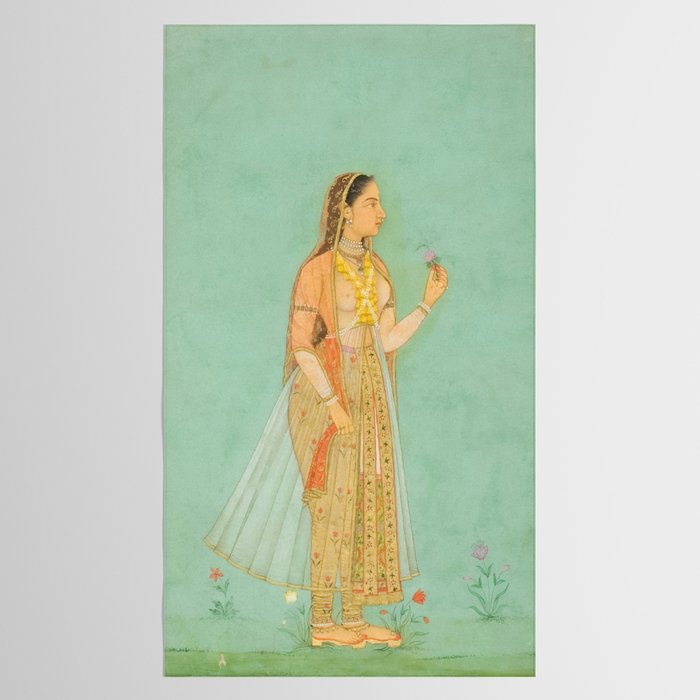 Artist Mughal Title Beauty Holding a Flower Place India Indian Miniature Painting  Tablecloth Gallery Image 2