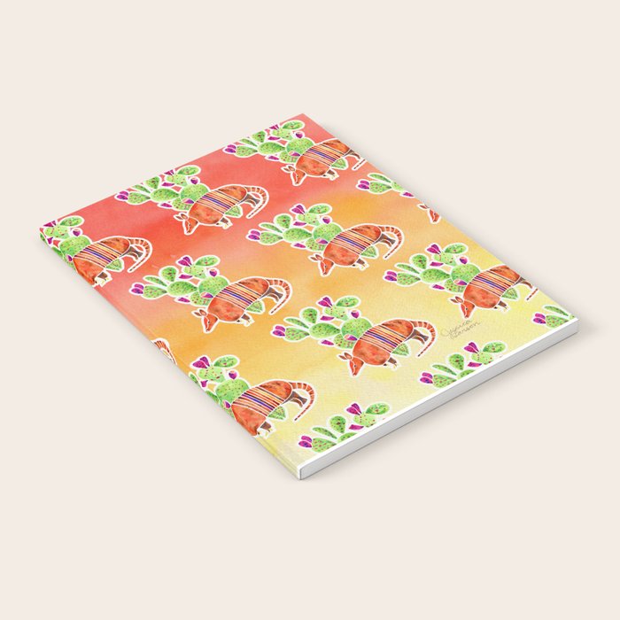 Armadillo and Cactus - Sunset Ombre Background Notebook Gallery Image 2