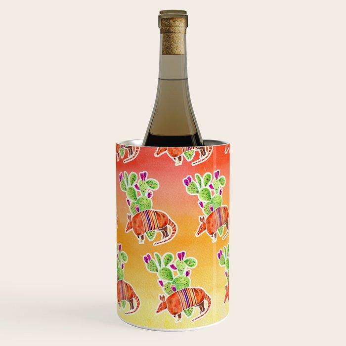 Armadillo and Cactus - Sunset Ombre Background Wine Chiller Gallery Image 1
